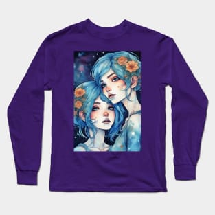 Anime girls sisters with blue hair, love Long Sleeve T-Shirt